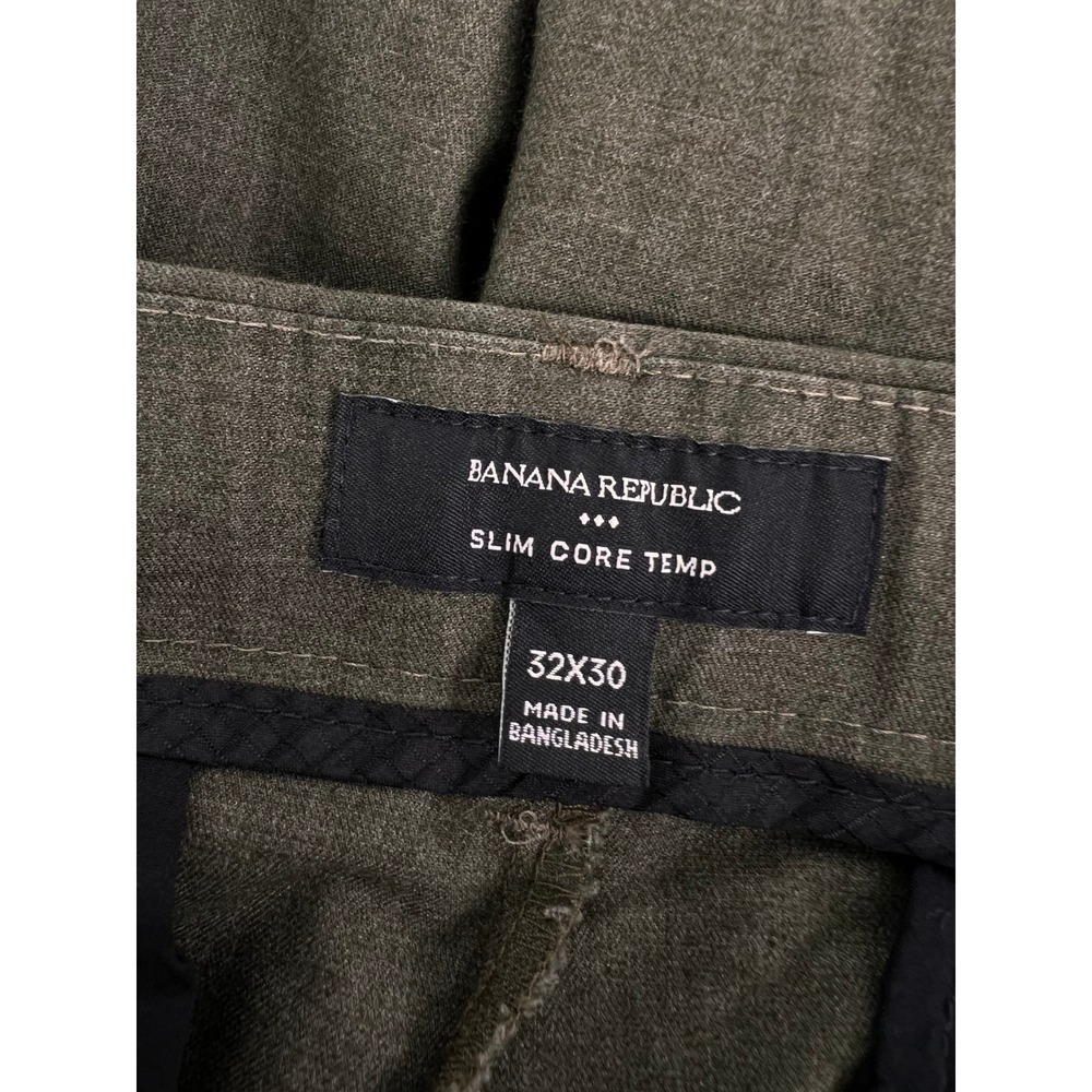 Banana Republic Men 32 Core Temp Chino‎ Pants Slim Fit Olive Green Stretch - Picture 3 of 10